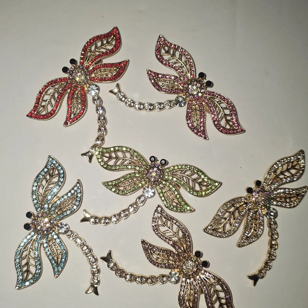 ⚡Stunning Vintage-Style Rhinestone Dragonfly Brooch Collection - Multi-Color Lot